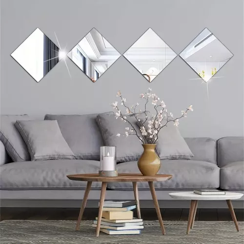 Shappy Adhesivo de espejo de pared extraíble para decoración del hogar,  sala de estar, dormitorio, 0.6-5.3 in, 32 piezas (plateado) : Herramientas  y Mejoras del Hogar 