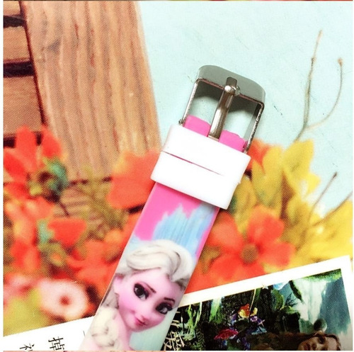 Reloj Frozen Princesas Ana Y Elsa Con Luz Niñas Infantil Correa Rosa Chicle Bisel Plateado