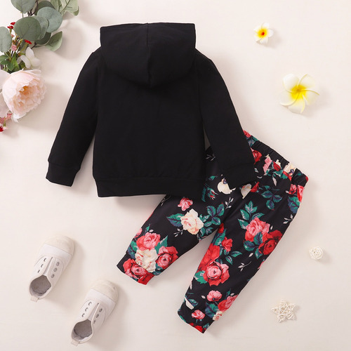 Conjunto De Sudadera Casual Con Estampado Floral Para Bebé Negro 18-24 M