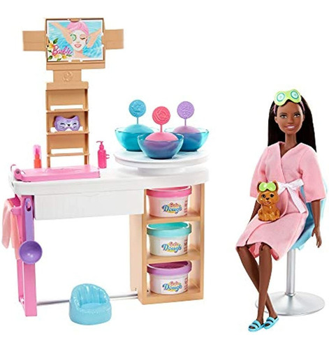 Barbie Face Mask Spa Day Playset Con Muñeca Barbie Morena, C