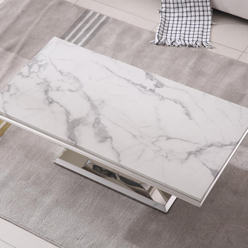 Mesa De Centro De Mármol Blanco De 47 Pulgadas Con Base En