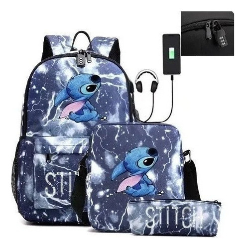 Mochila Usb Stitch Casual Conjunto De 3 Piezas Impermeable