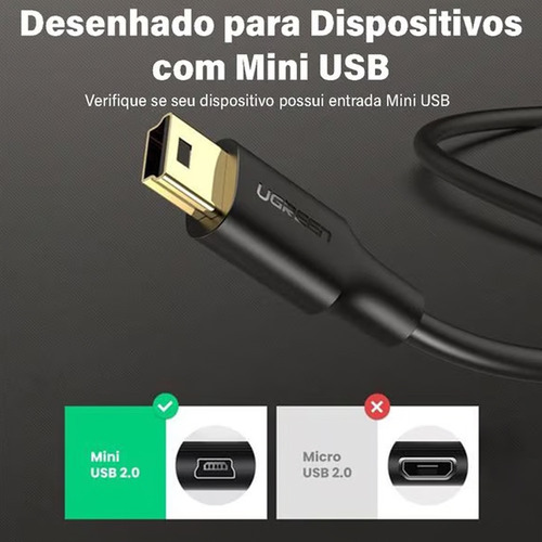 Cabo De Dados Ugreen Us132 Usb 2.0 P Mini Usb 5 Pinos 3m