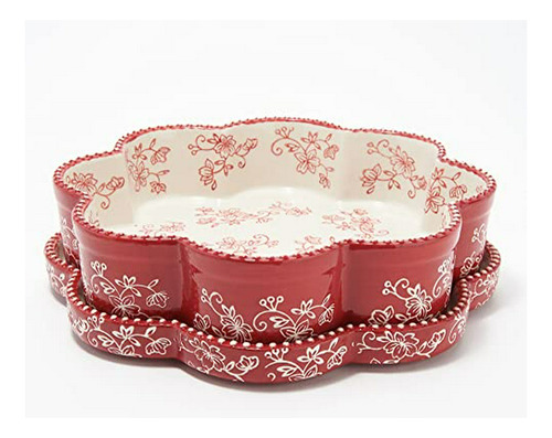 Cazuela Floral  Con Tapa - 1.5 Qt (flores En Encaje Cranberr