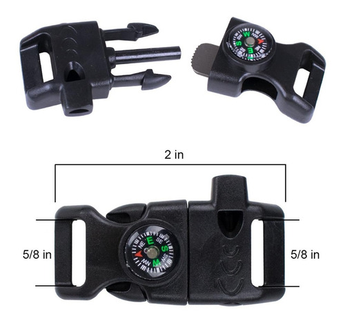 Imagen 5 de 6 de Hebilla Pulsera 5/8 Paracord X10 Pedernal Silbato Brujula