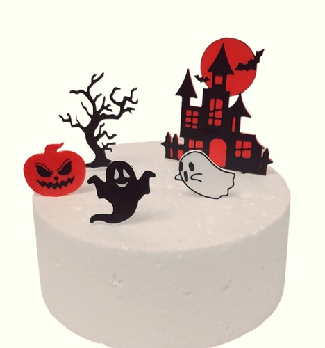 Adorno Torta Cumple Halloween Castillo Fantasma Árbol Calaba