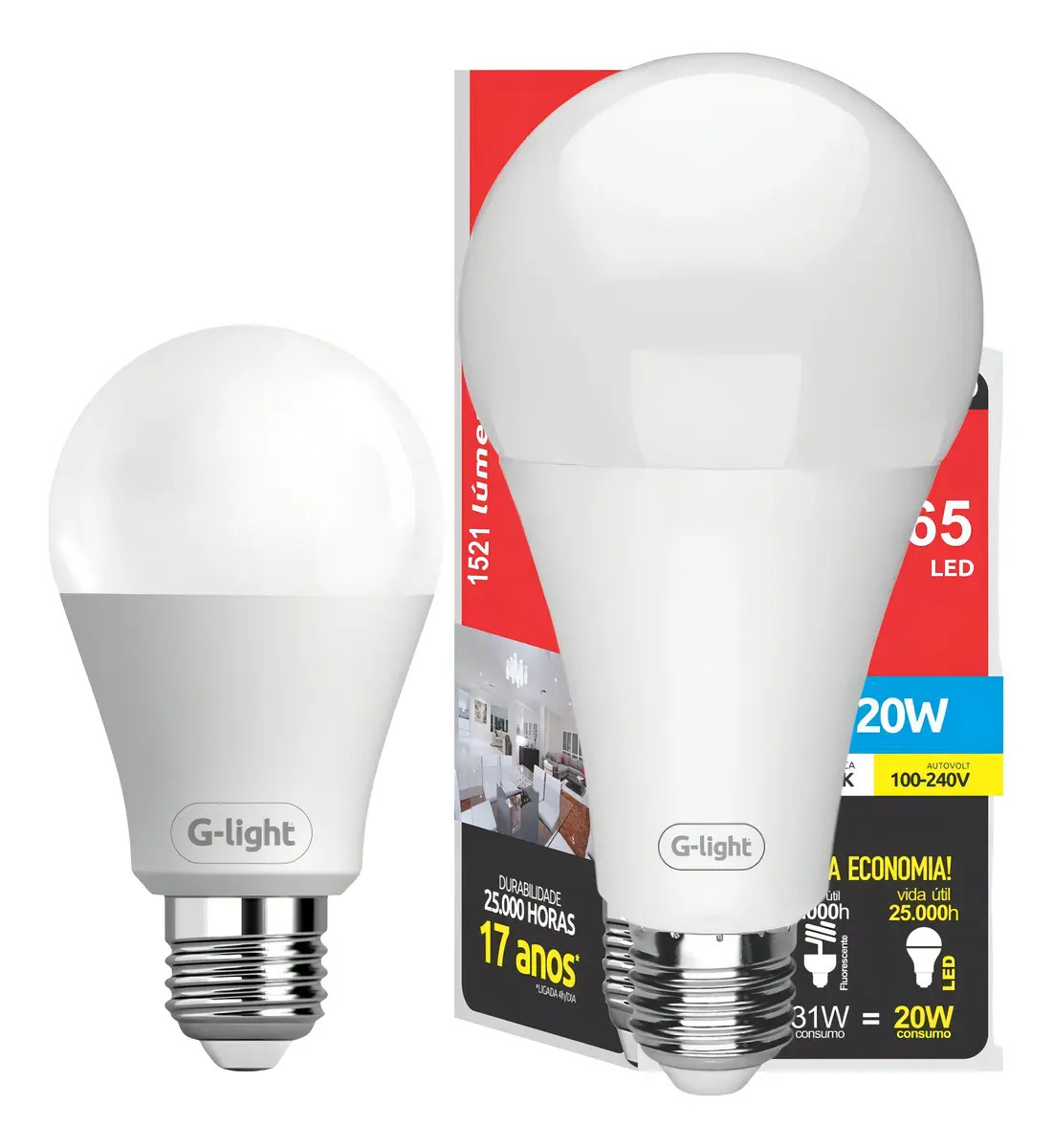 Kit Lampada Led 20w E27 6500k Branco Frio 1521lm Lâmpada Led