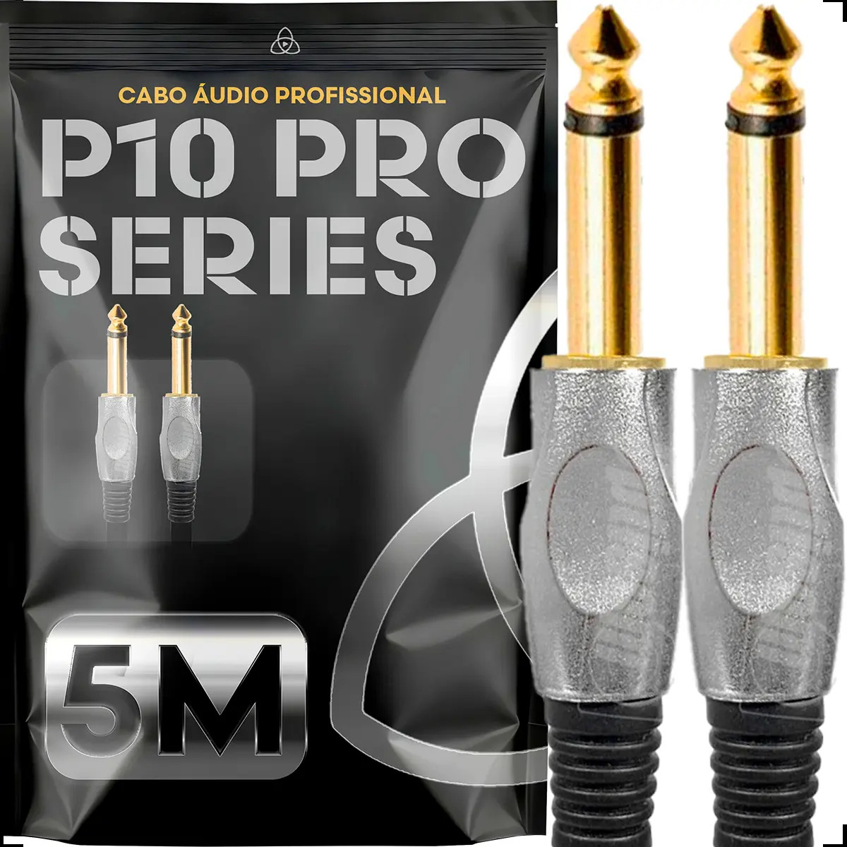 Cabo P10 de Áudio Trinity para Guitarra e Teclado 5m Profissional com Conector Banhado a Ouro