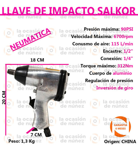 Imagen 2 de 7 de Llave De Impacto Neumatica Salkor 1/2 Maletin Accesorios