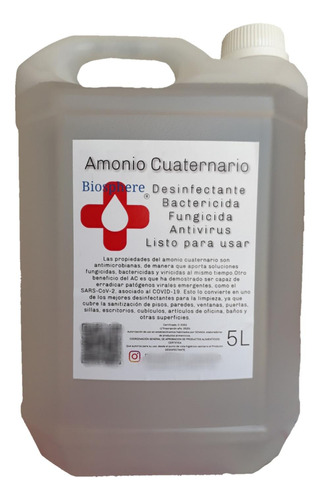 Amonio Cuaternario Bidón 5 Litros Desinfectante Anti Virus 
