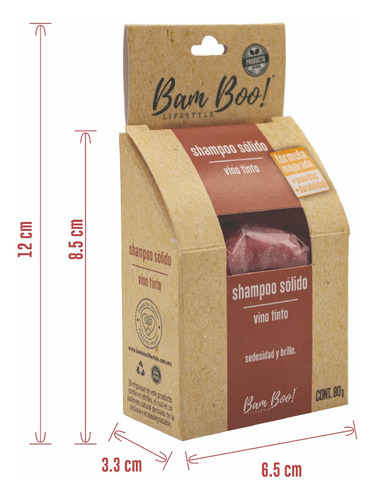 Imagen 3 de 8 de 5 Pack Shampoo Sólido Artesanal Vino Tinto 80 Gr Bam Boo!