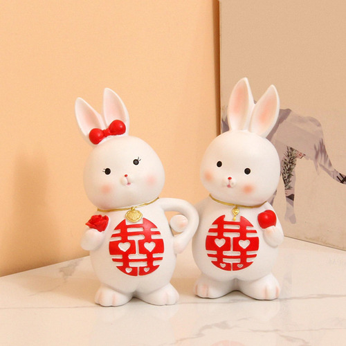 2 Uds Figuritas De Pareja Modernas Estatuas De Conejos Para