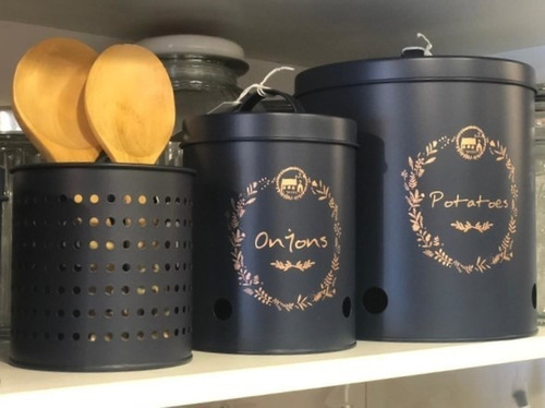 Imagen 2 de 7 de Set X2 Latas Decoradas Para Cocina Porta Cebolla Y Papa Lima