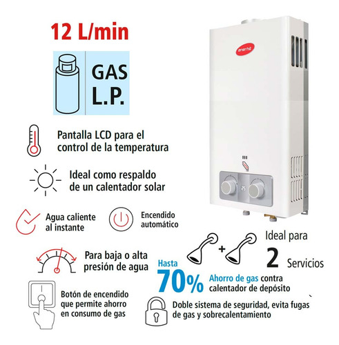 Calentador Instantáneo Enerhit 12 L Gas L.p. Display