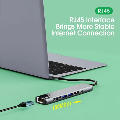 D Multipuertos De Adaptador De Concentrador Ethernet Tipo C,