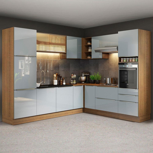 Cozinha Completa Canto Madesa Lux 526001 Armário E Balcão Cor Rustic/Cinza