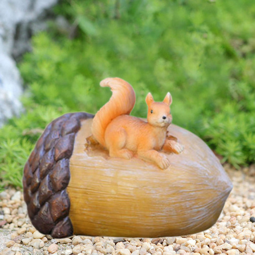 Decoración De Jardín, Estatua Artesanal Ardilla 13,7x9x9cm