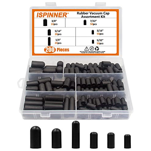 Ispinner 200pcs Rubber Vacuum Caps Assortment Kit, Hose End