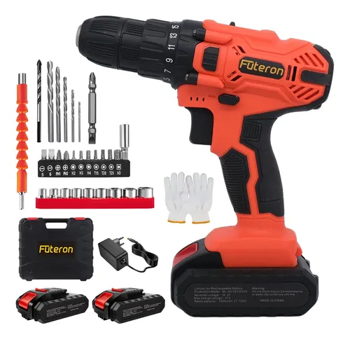 Parafusadeira Furadeira Futeron Sem Fio 21v 2 Baterias Kit