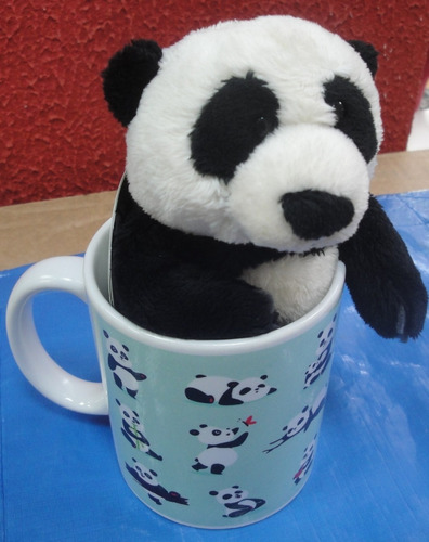 Imagem 1 de 9 de Caneca Ursinho Panda 15 Cm Cute Azul Xicara Porcelana 330 Ml