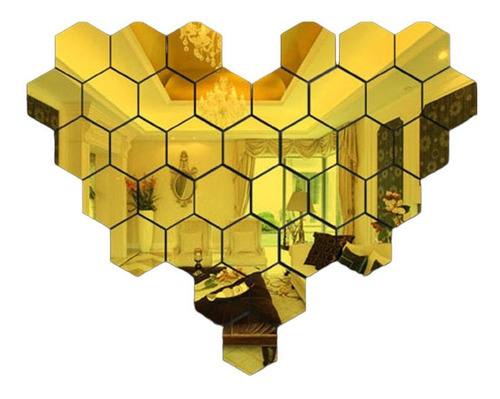 Imagen 5 de 10 de 12pzs Acrilico Decorativo Espejo Hexagonal Adhesivo Dorado