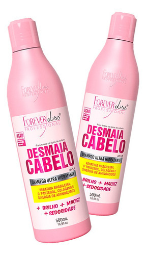  02 Shampoo Forever Liss Desmaia Cabelo Hidratante 500ml