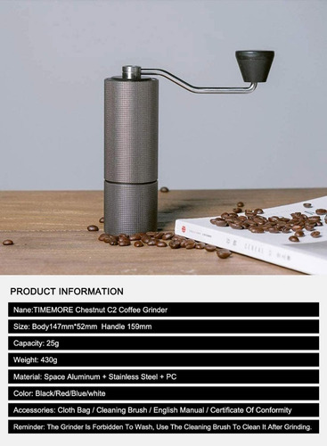 Imagen 3 de 7 de Molinillo De Café Manual Timemore Chestnut C2