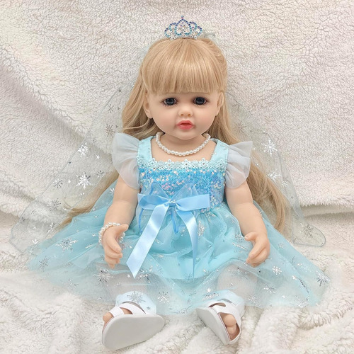 Muñeca Reborn Real De Silicona Cabello Largo - Princesa Azúl