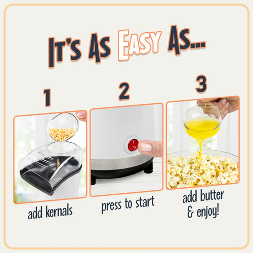 Popcorn Maker Nostalgia, 16 Tazas, Aire Caliente, Saludable,