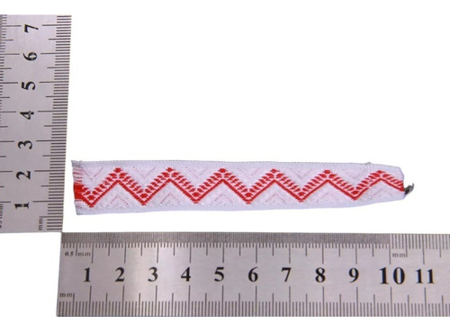 Galon Bordado 1.5 Cm Rojo Blanco Zig Zag Rollo X 50 Yardas