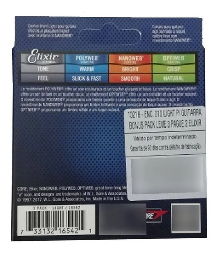 3 Jogos Guitarra Nanoweb 010-046 Usa - Elixir 16542