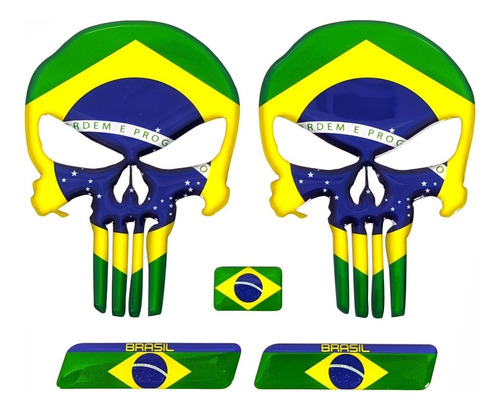 Kit Adesivos Resinado Caveira Bandeira Brasil