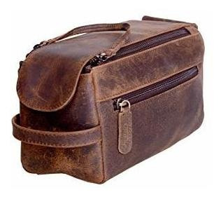 Komalc Genuino Cuero De Búfalo Unisex Neceser Viaje Dopp Kit