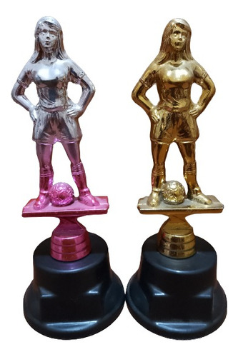 Trofeo Futbol Femenino / 16cm / Oro Y Plata Con Rosa