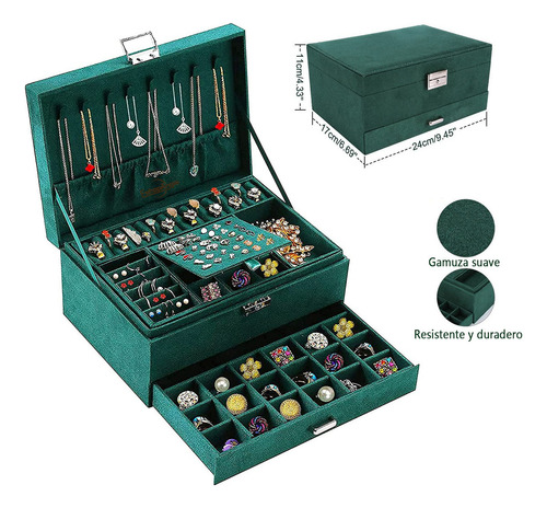 Joyero Organizador De Joyas 2 Niveles Con Cajon Y Llave