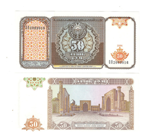 Billete Uzbekistán 50 Sum (1994) Explanada En Registán