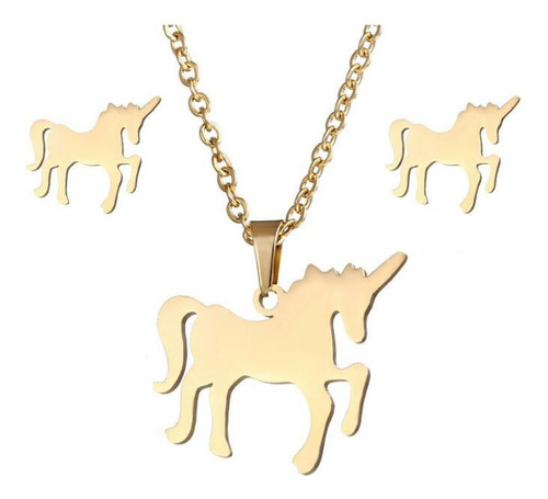 Conjunto Joyería Collar + Aretes Unicornio Gold Filled