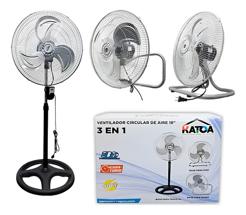 Ventilador Pedestal Pared Piso 18 PuLG 3 En 1 Metalico Katoa