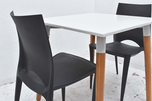 Combo Mesa Bar Eames 70 + 2 Sillas Napoli - Muebles Castelar Blanco/negro Liso