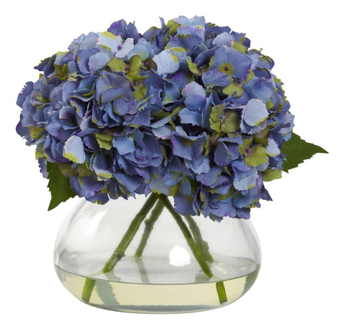 Nearly Natural 1357-bl Hortensia Floreciente Con Jarrón, Gra