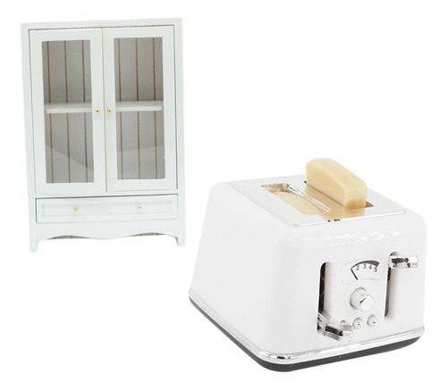 2x Mini Mueble De Casa De Muñecas 1:12 Y Tostadora Con 2