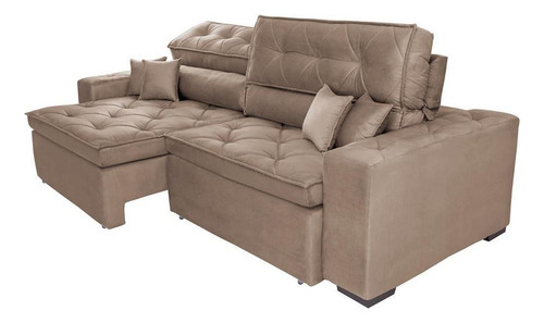 Sofá Austin 2,82m Retrátil, Reclinável com Molas no Assento e Almofadas, Suede Castor Cama inBox