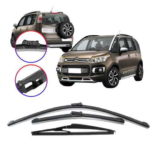 Kit 3 Palhetas Parabrisa Diant+tras Citroen Aircross 11 A 14