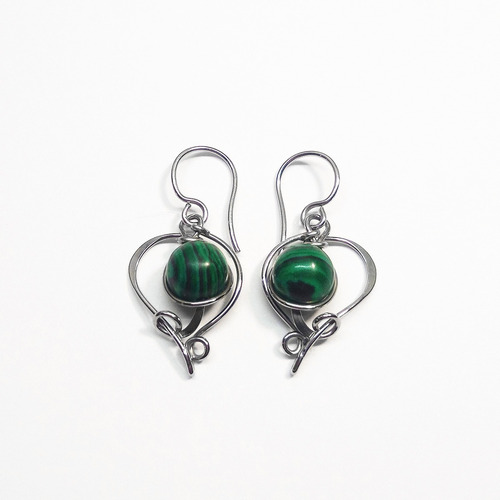 Imagen 1 de 1 de Aros Piedra Malaquita Acero Quirúrgico Artesanal Original