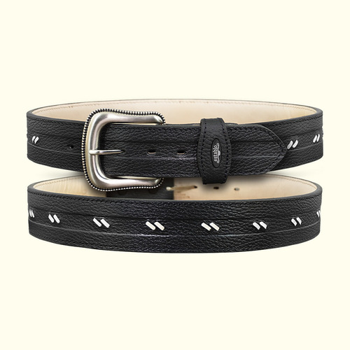 Cinturón De Piel Artesanal Hombre Establo Modelo 108 Color Negro Talla 30