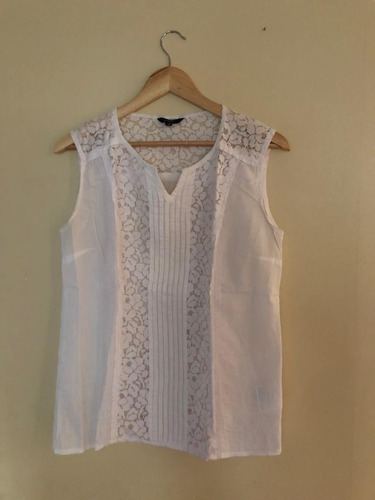 Blusa T38 Blanca De Algodon Con Encaje