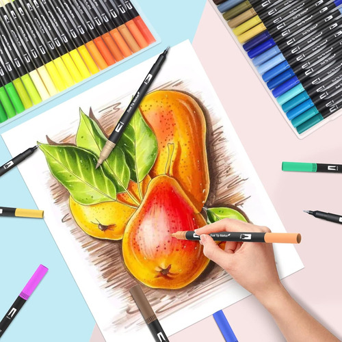 100 Colores Marcadores Plumones Punta De Pincel Dual Brush