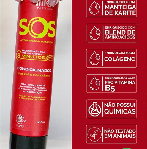Sos Antiemborrachamento Shampoo Cond Leave-in Máscara Spray