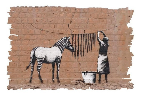 Vinilo Decorativo Banksy Zebra Stripes (120cm X 80) Color Multicolor