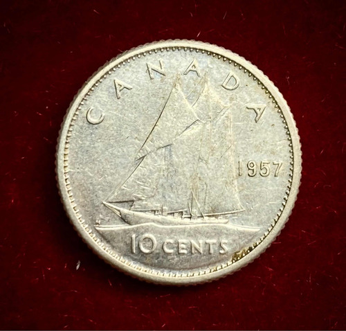 Moneda 10 Centavos Canadá 1957 Km 51 Plata 0.800 Elizabeth 2